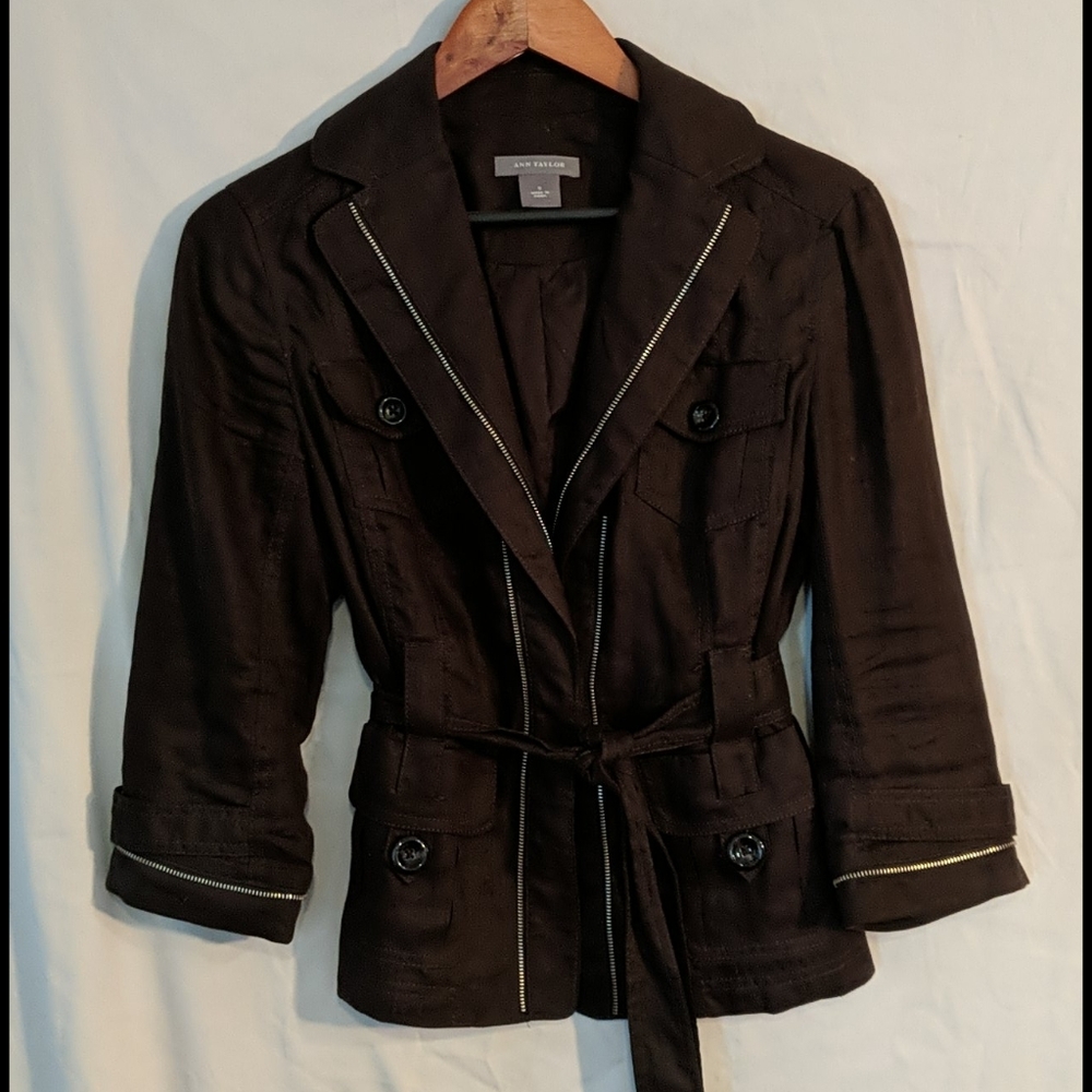 Ann Taylor belted, waist tie, linen blazer jacket